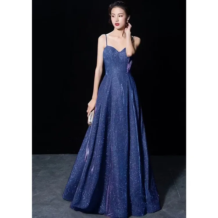 Korejepo 2024 New Bar Banquet Dresses Noble Elegant Sexy Thin Celebrity Starry Sky Long Dress Temperament Evening Vestido Women