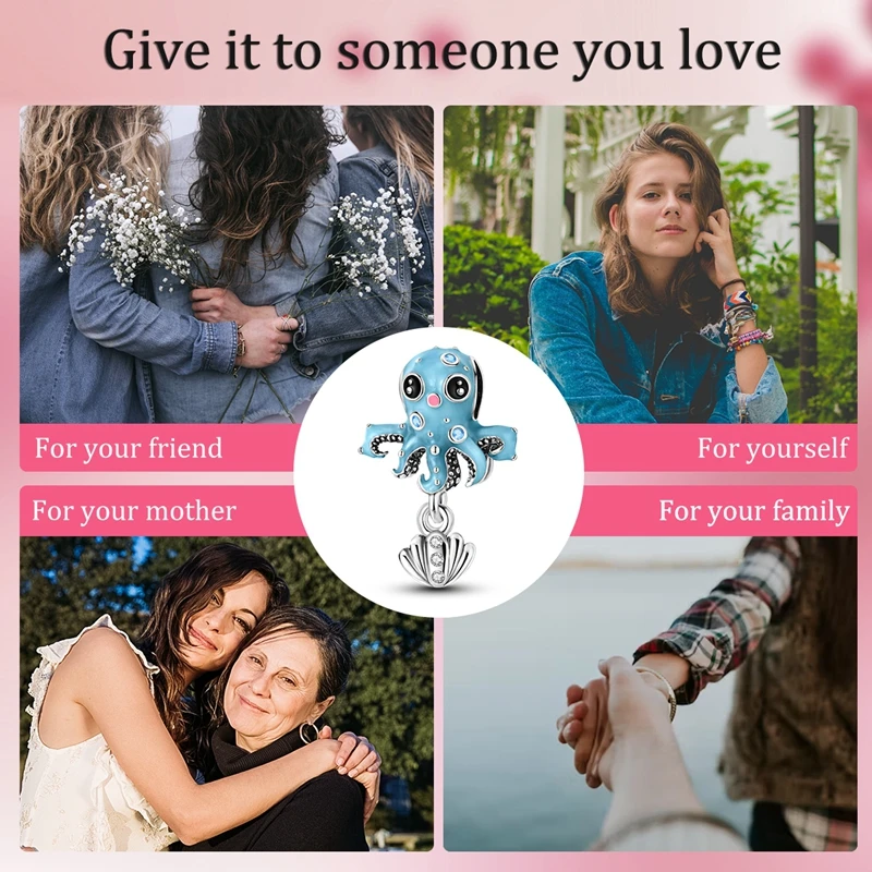 سحر الأصلي 925 فضة مطلي لطيف ليتل الأخطبوط شل الخرز صالح أساور للنساء النساء صنع المجوهرات Diy بها بنفسك #5