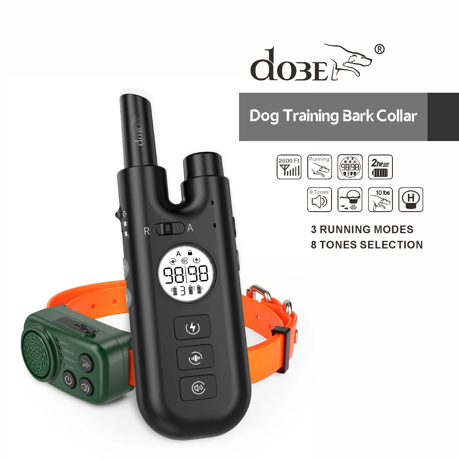 800m intelligent remote control dog training collar with LED display anti-barking waterproof collar with 8 hunting sounds