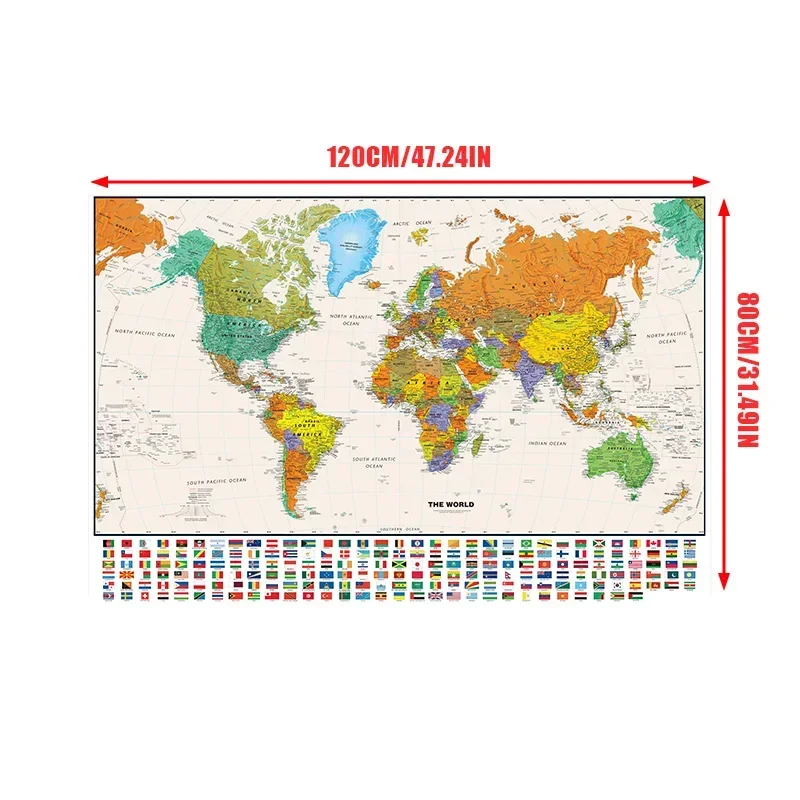 120 * 80 cm Mapa świata Plakat Dekoracja ścienna Vinly Vintage Dekoracja na płótnie Biuro Artykuły szkolne Mapa podróży do domu