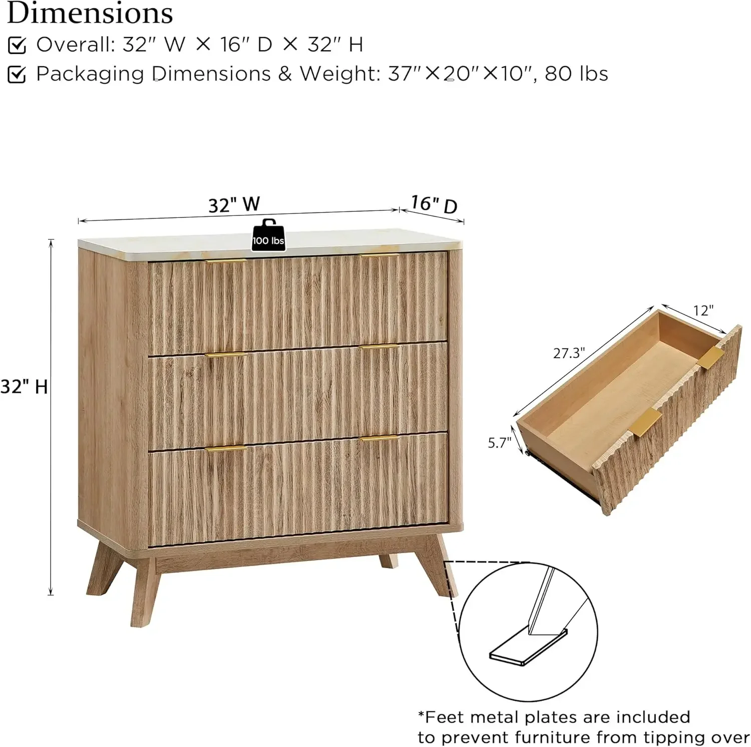 [Ограниченный запас, купите сейчас! ] Высокая рифленая тумбочка 32 дюйма, набор из 2 шт., современный приставной столик со столешницей из искусственного мрамора, торцевой столик с 3 ящиками и разъемом