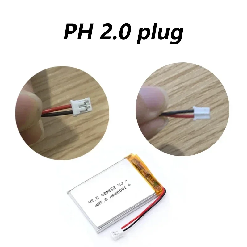 523450/503450 1000mAh 3.7V Polymer Lithium Rechargeable Battery Li-ion Battery JST PH2.0 2pin For GPS Smart Phone DVD MP5