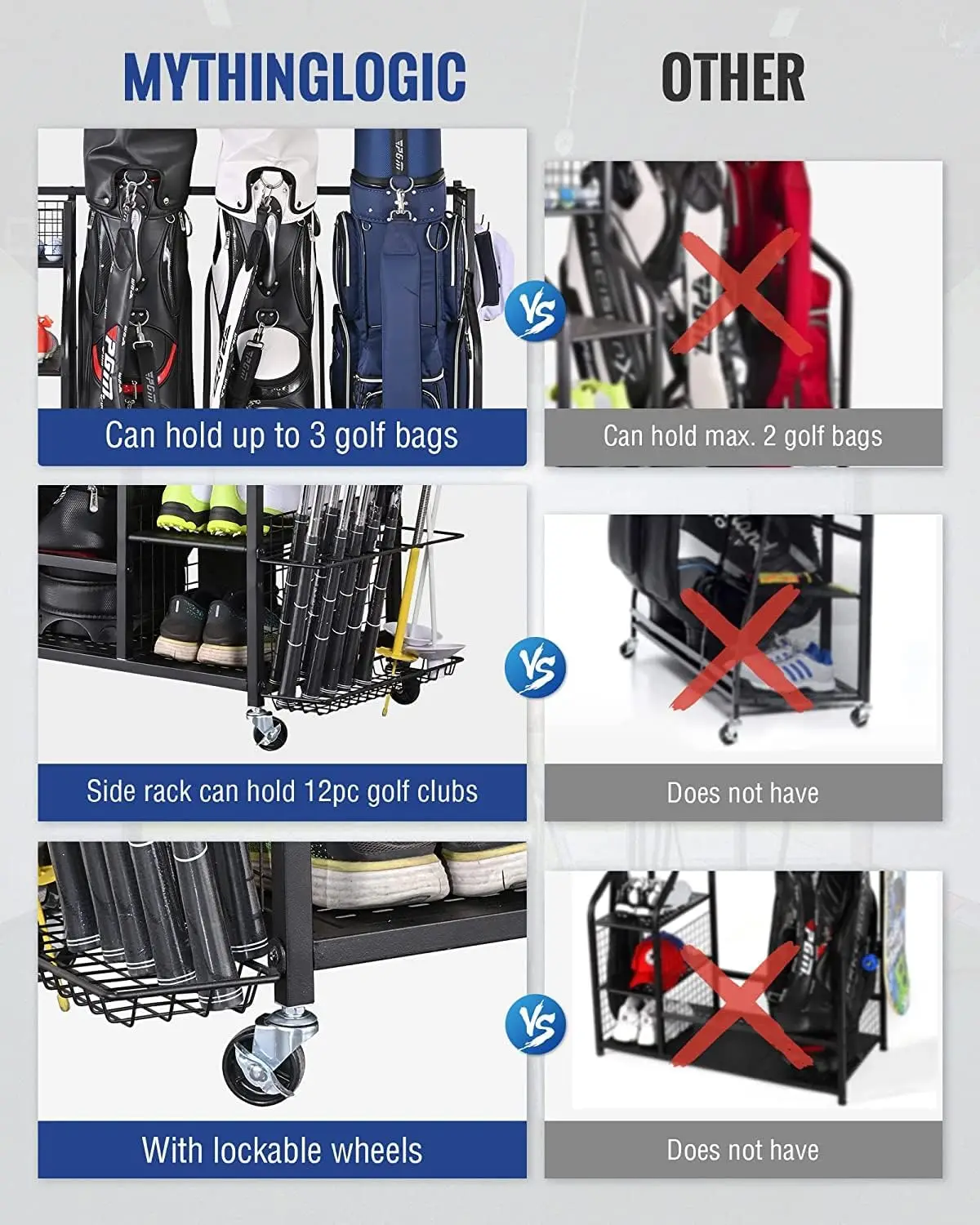 Golf Storage Garage Organizer, Golf Bag Storage Stand And Other Golfing Equipment Ra, Extra Storage Ra For Golf Clubs