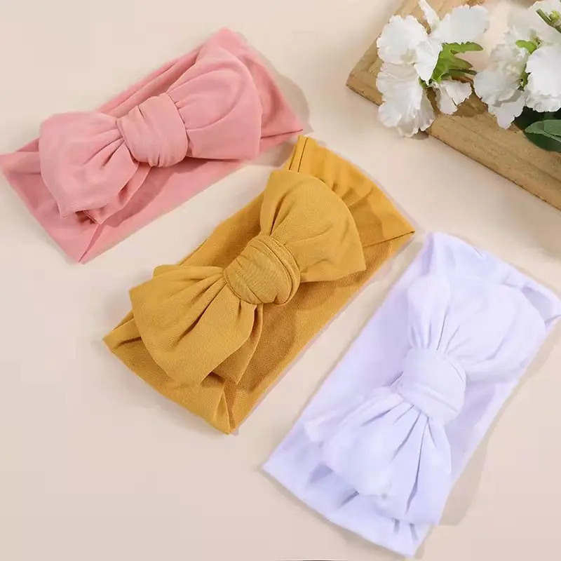 24pc/lot Newborn Solid Cotton Headband Baby Knotbow Elastic Hair Bands Girls Headwear Infant Soft Head wraps Wholesale Bundle