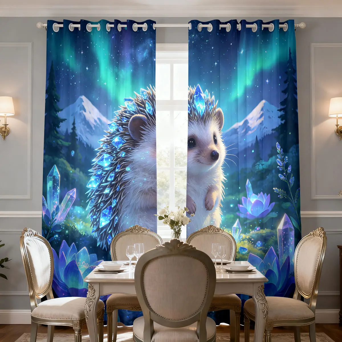 2pcs Cartoon Hedgehog Animal Printed Curtains 90gsm Bedroom And Living Room Decoration, Multiple Sizes, Easy To Install