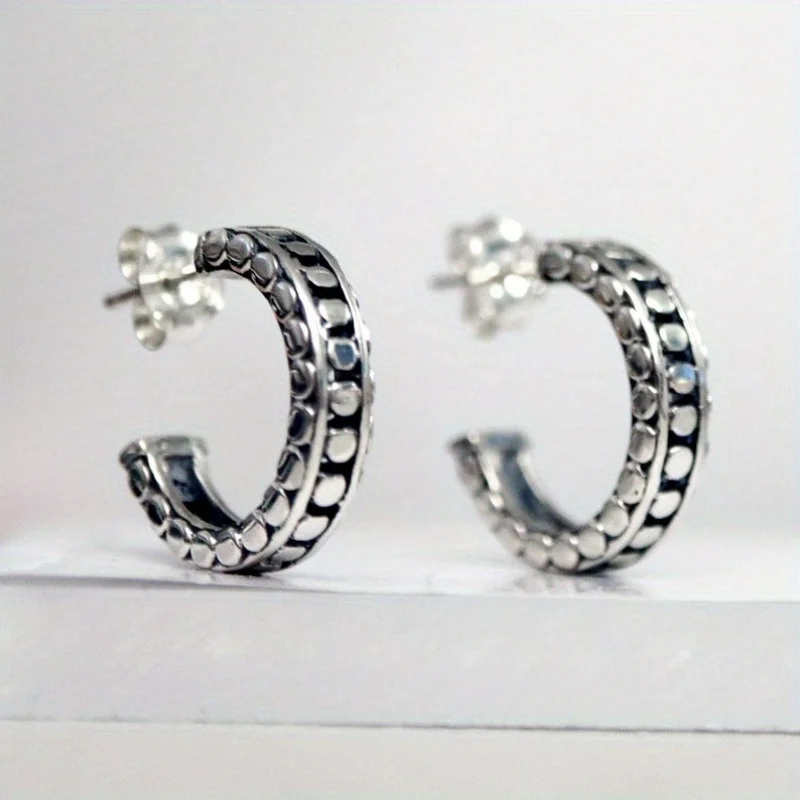 Vintage Silver Color Hand Carving Dangle Women's Earrings for Party Daily Wear