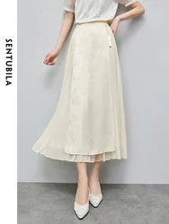 SENTUBILA Jacquard Horse-face Pleated Skirt for Women 2024 Spring Summer Chinese Style A-line Skirt Female Clothing 142Q55055