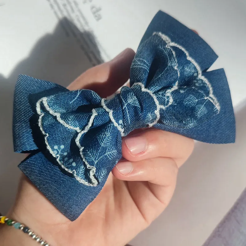 1m/4cm Bouquet Leaf Print Denim Webbing Lace DIY Handmade Bow Headband Hair Ring Sewing Accessories