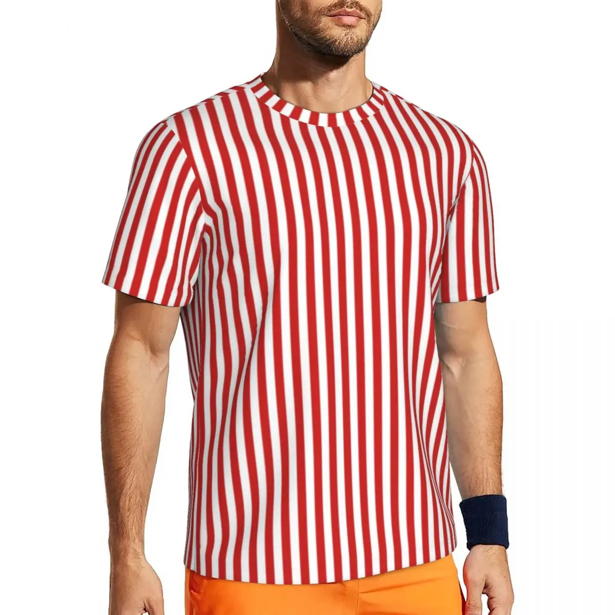 Sports T-Shirt For Man Vertical Red Striped T Shirts Hip Hop White Lines Print Summer Tee Shirt Classic Custom Clothes Plus Size