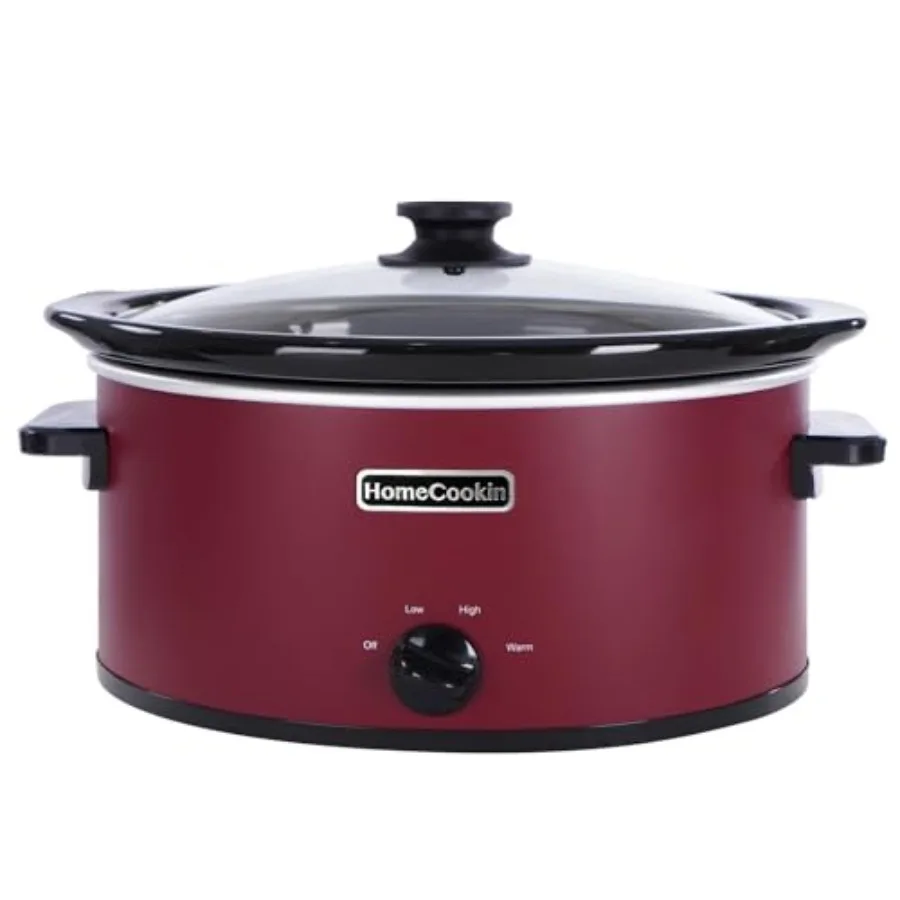 

8 Quart Slow Cooker Oval Manual Pot Food Warmer with 3 Cooking Settings Red Stainless Steel