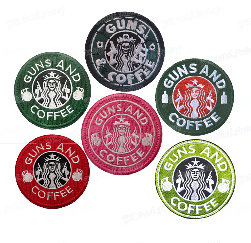 Embroidery Patch GUNS AND COFFEE Question Mark Tactical Suitable for submachine clothes, hats and backpacks