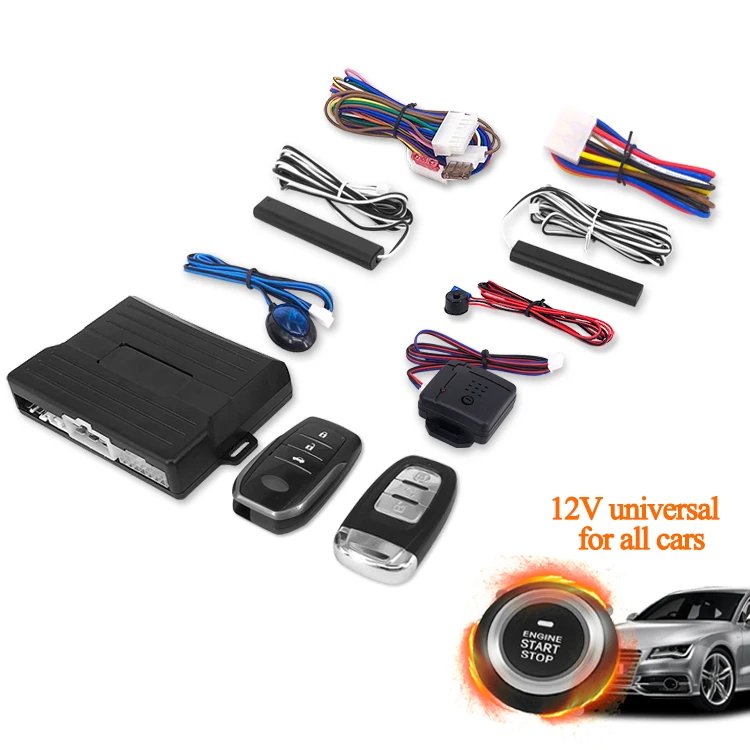 universal 12V car Burglar Alarm Anti-theft system Car PKE Engine Start /Stop Button Keyless Entry  with 2pcs remote controls