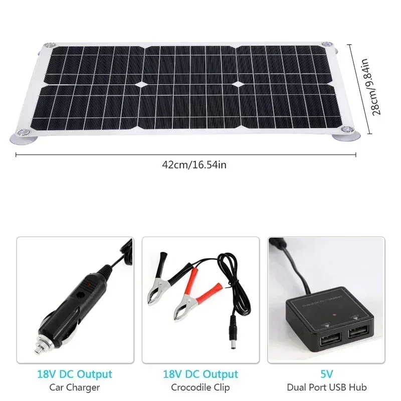 BMAD Professional Off-Grid Solar Panel Kit, Single/Dual USB Port, Monocrystalline Module, 30A Solar Charge Controller, 100W, 12V