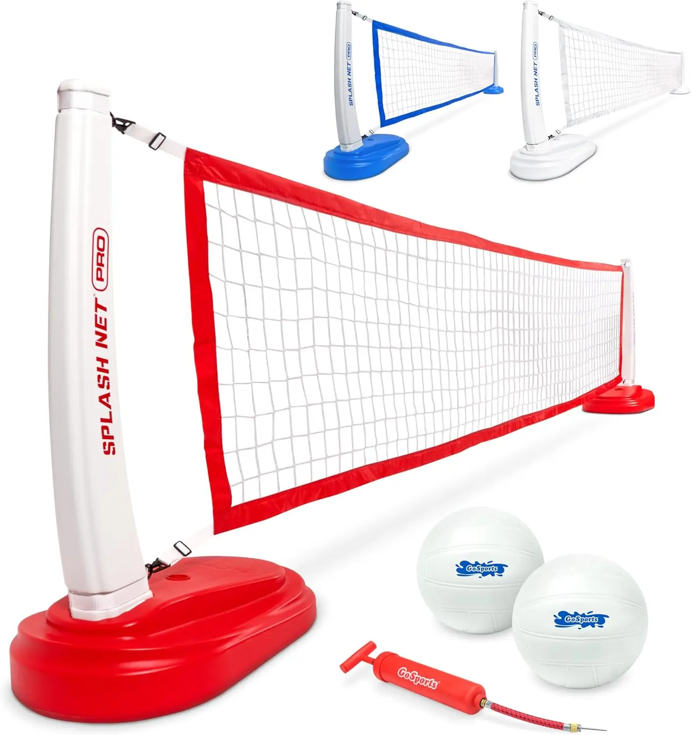 Pool Volleyball Net with 2 Water Volleyballs and Pump - Choose Red, White, or Blue Color