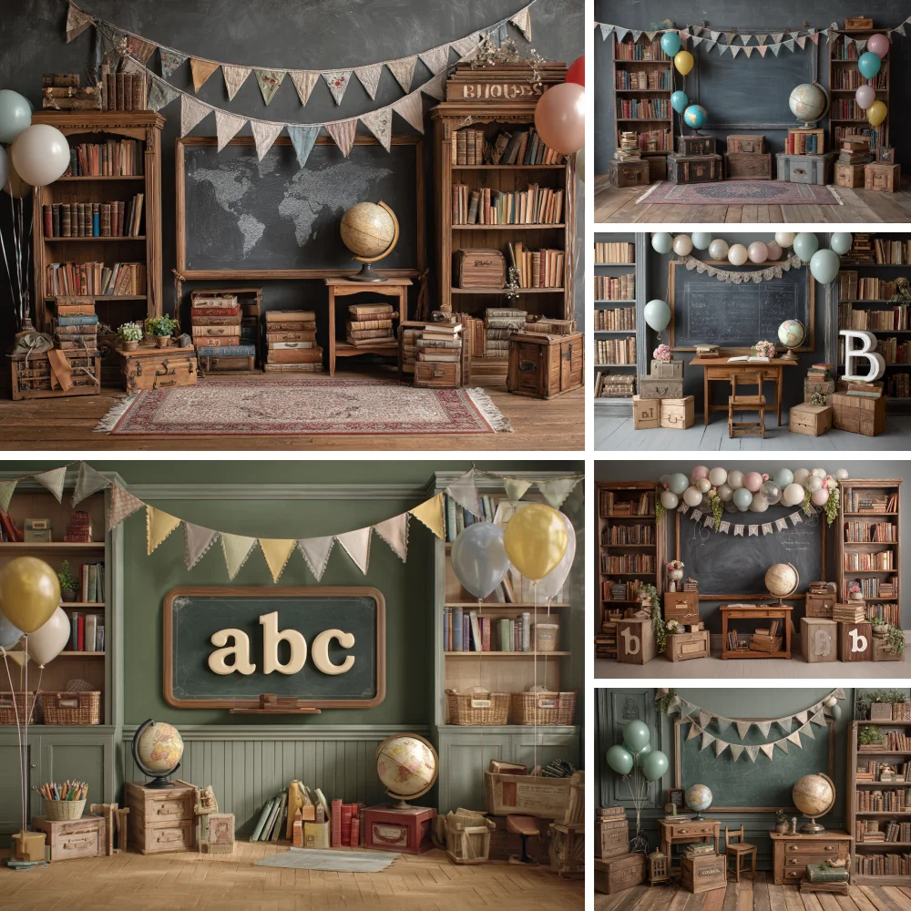 

Graduation Photography Background School Students Portrait Photo Backdrops Blackboard Bookshelf Party Decor Banner