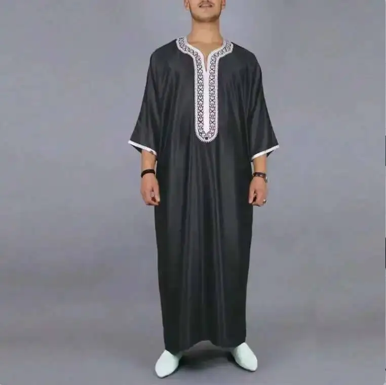 

2026 New Muslim Arab Dubai Malaysia Men's Embroidered Loose Short Sleeve Robe Robe Abaya Ramadan Dubai Luxury Islam Elegant