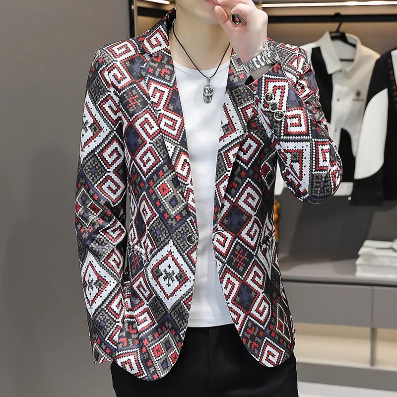 Business Casual Top Pattern Single-Breasted Suit Jacket Irregular Letter Pattern Print Small Suit Host