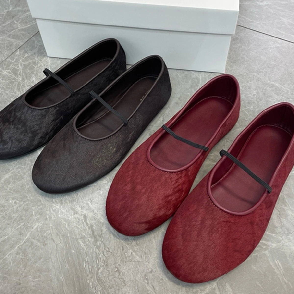 

Jenny&Dave British Fashion Cowhide Horsehair Ballet Shoes Mary Jane Flat Shoes Women Suede Vintage Slip-On Loafers Women Shoes