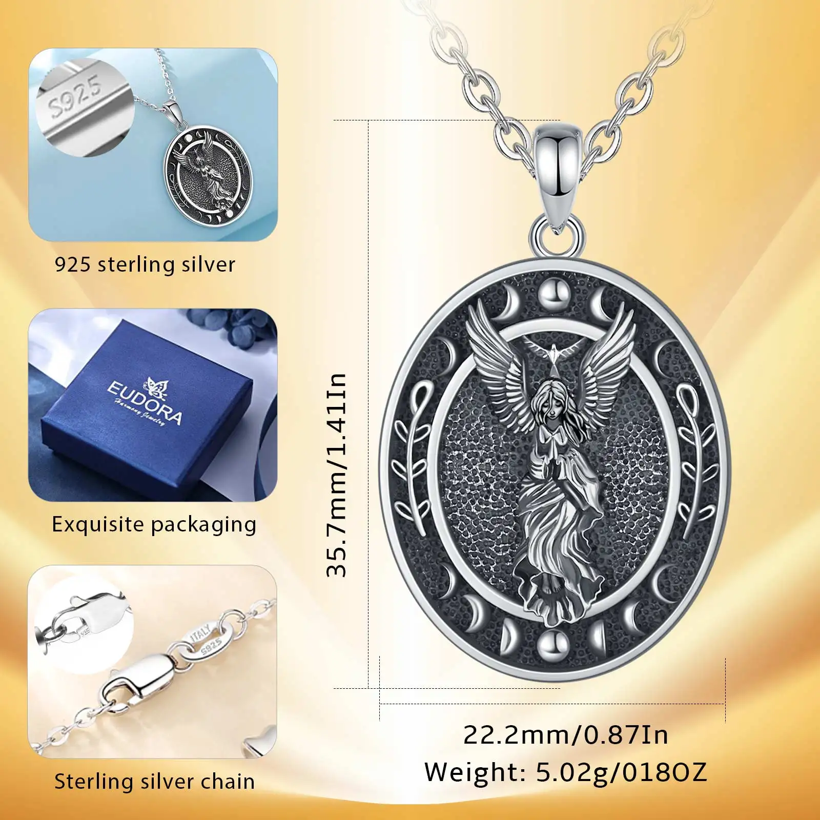 Eudora 925 Sterling Silver Lilith Goddess Sigil Necklace for Women Man Vintage Moon Phase Amulet Pendant Personality Jewelry Gif