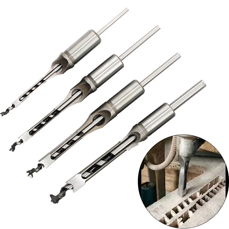 1/4/5/6PCS High Carbon Steel Square Hole Drill Bit Woodworking Mortise Drill Set Woodworking Tools and Accessories