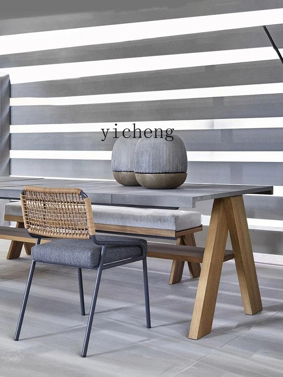 

LSL Outdoor Courtyard Table and Chairs High-End Villa Garden Outdoor Rock Board Table Rattan Chair Terrace
