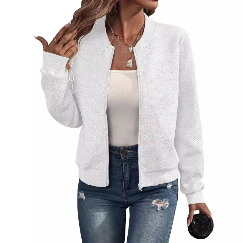 

2024 Winter New Solid Color Zipper Jacket, Baseball Collar, Casual Jacket for Women