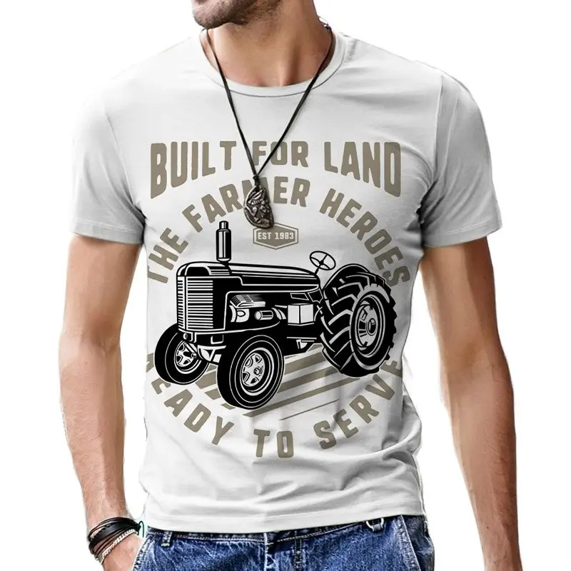 

European and American retro car pattern men's casual personalized print O-neck short sleeved polyester t-shirt