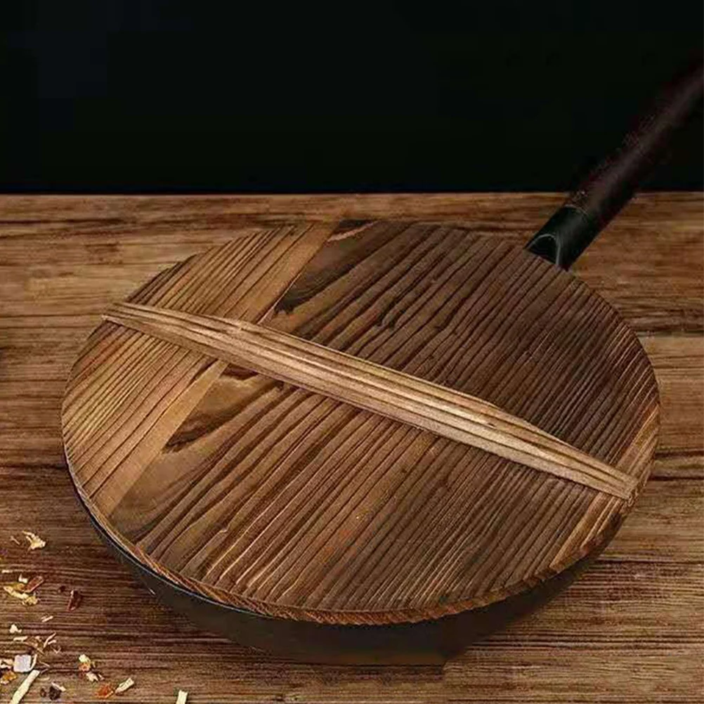 

Retro Wok Cover Household Wooden Pot Cover Kitchen Cooking Frying Pan Lid Home Kitchenware Waterproof Moisture-Proof