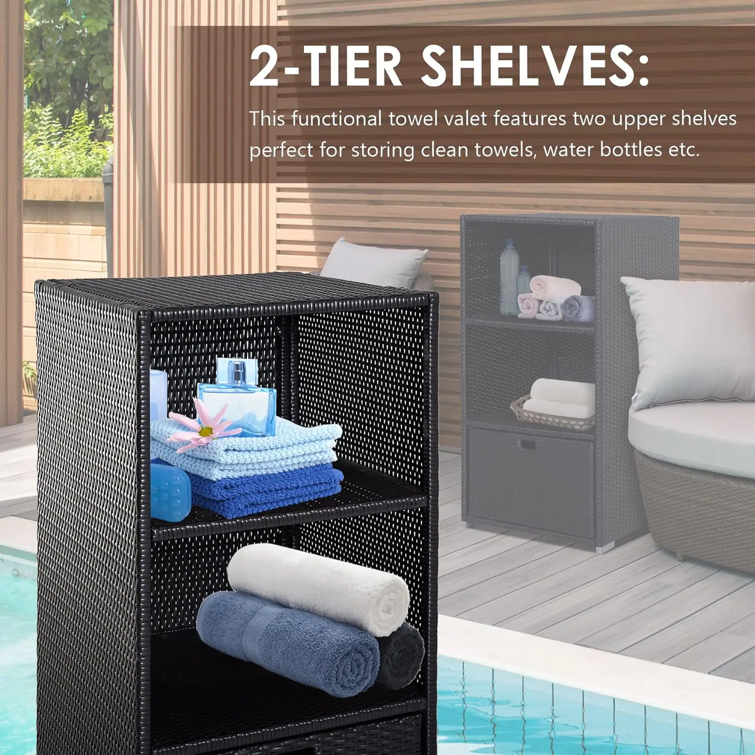 Portasciugamani da piscina Valet, Organizer per riporre gli accessori in vimini in Rattan di plastica PE impermeabile, Spa all'aperto per interni e vasca idromassaggio