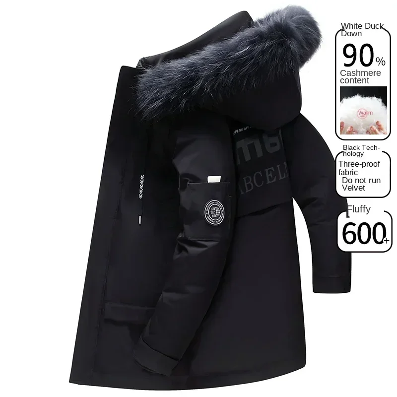 Chaqueta de plumón para hombre, cuello de pelo desmontado, prevención de frío y viento, nueva chaqueta de invierno