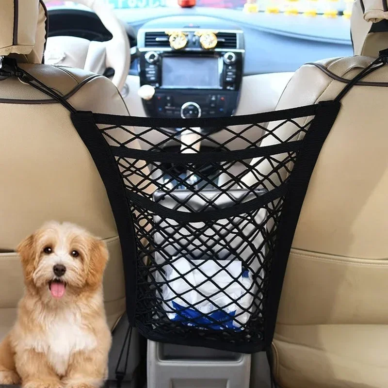 Car Storage Net Bag Multifunction Between Seats Car Divider Pet Barrier Stretchable Elastic Mesh Bag Organizer Auto Accessories