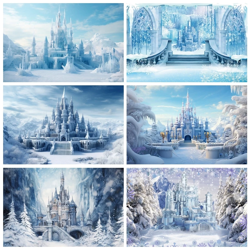 

Winter Scene White Castle Backdrops Photography Snow Baby Photo Photographic Background Room Decor Prop for Photo Studio Shoots