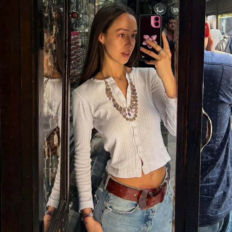 Blifanbo malha manga longa topos camisas femininas outono o pescoço camisas casuais único breasted retalhos camisas femininas streetwear