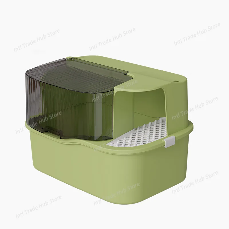 

Полностью закрытый ящик для кошачьего туалета, большой коридорный дизайн с 2-слойными откидными безопасными материалами для унитаза для кошек, устойчивый к запаху лоток для домашних животных