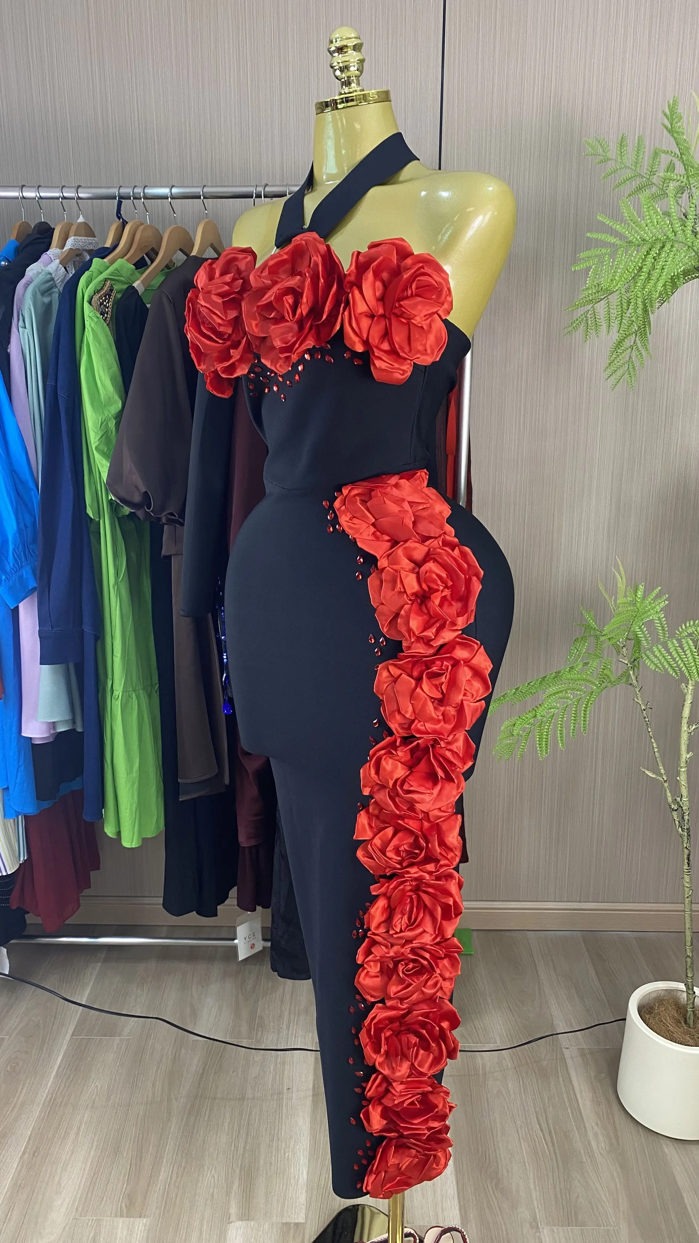 Retro Imperial Waistline Summer Niche Design 3D Floral High-End Long Slim Fit Sleeveless Wrap Tie-GZXX828
