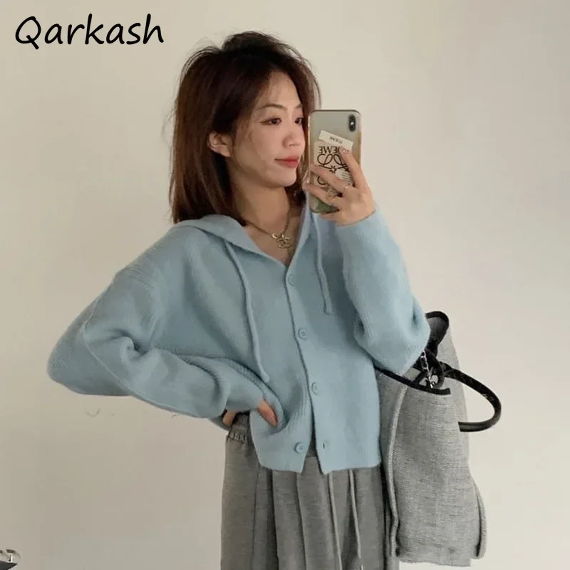 

Hooded Cardigan Women Long Sleeve Tender Knitted Drawstring Streetwear Females Stylish Ulzzang Sweater Casual Leisure Clothing