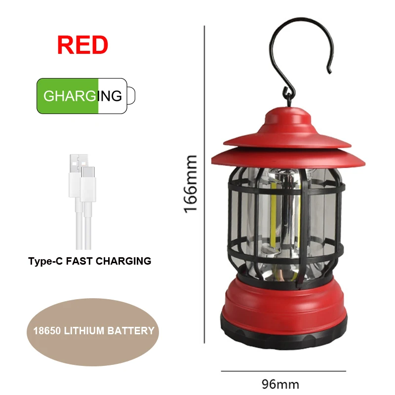 Retro Mini LED Camping Lantern Warm White USB Recharge Travel Tent Lamp Vintage Outdoor Lighting Portable Fishing Lamp