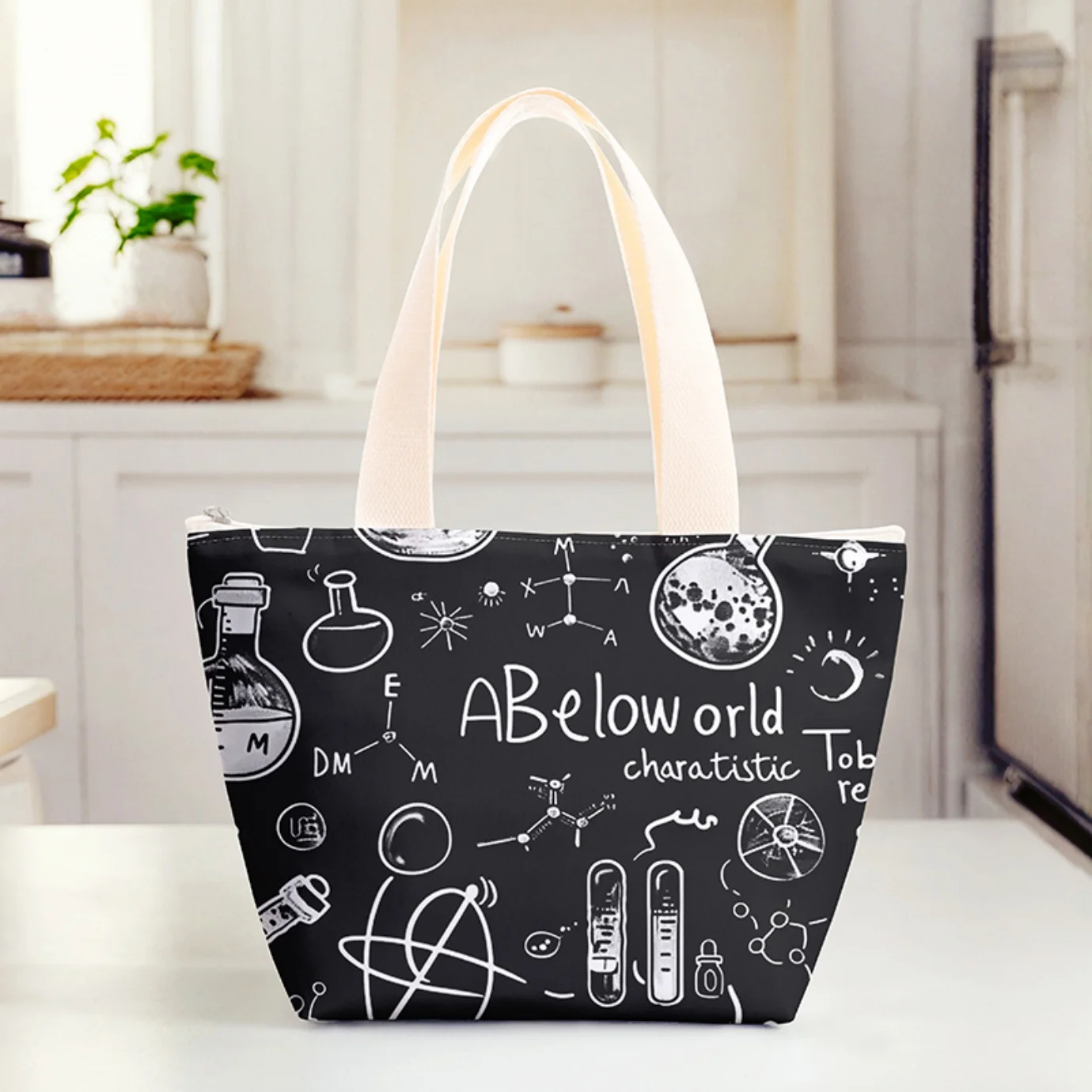Science Formula Print Thermal Insulated Lunch Tote Bag, Lightweight Reusable Food Carry Bag For Daily Outdoor Use