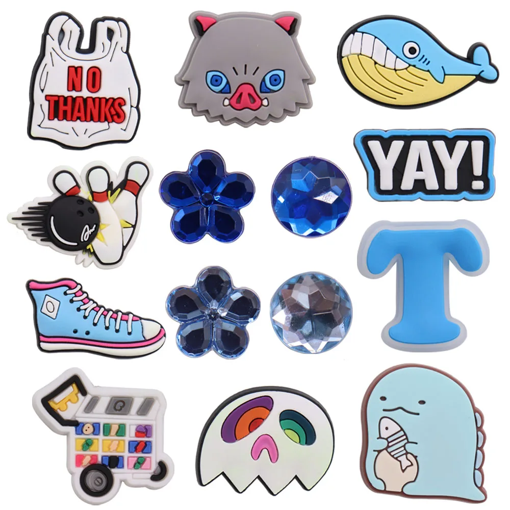 

50Pcs Wholesale PVC No Thanks Letter T Sandals Shoe Charms Accessories Crystal Designer Decoration DIYcuteKids Wristband