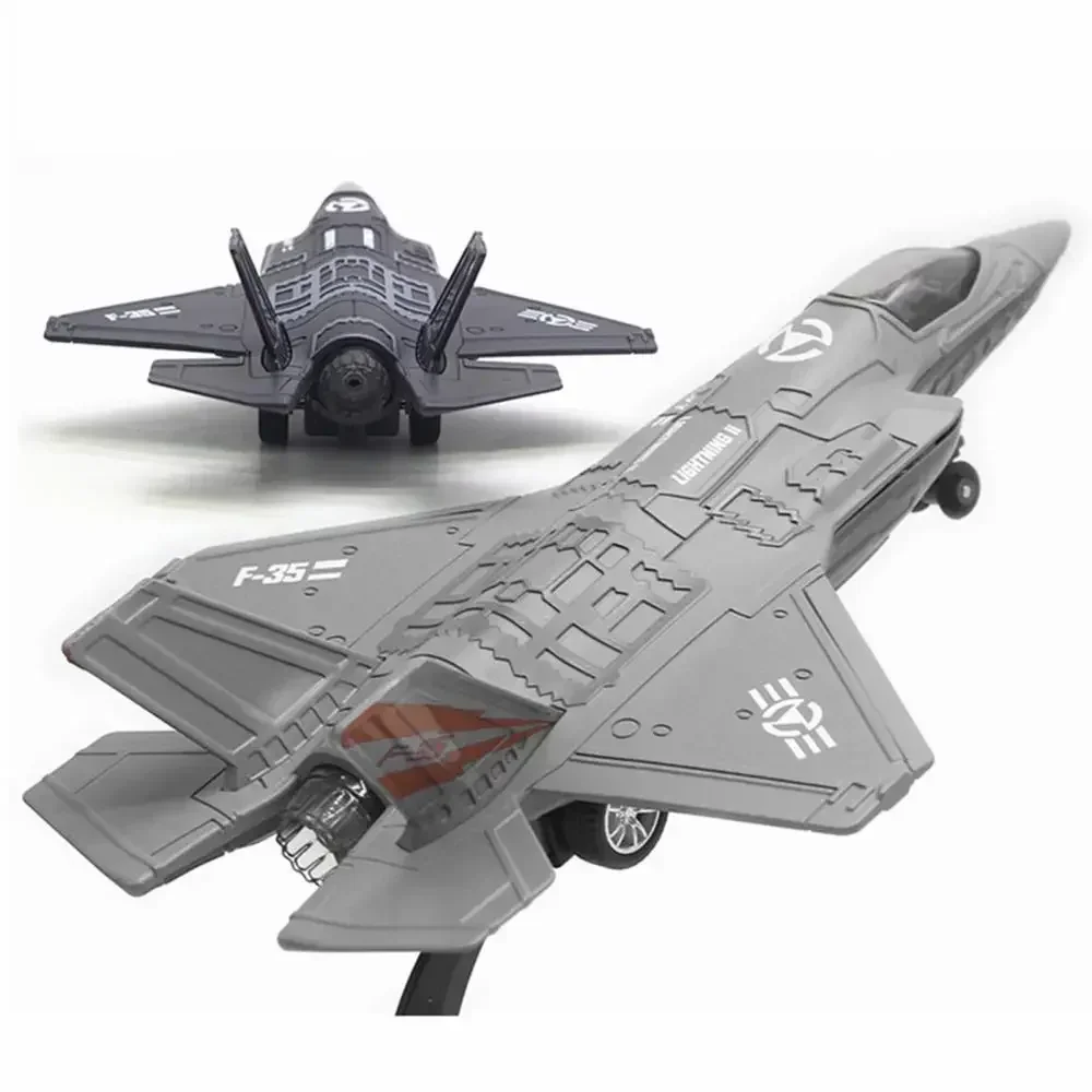 Alloy Large Pull Back F-35 Fighter Aircraft Model Music LED Airplane Toy Gift