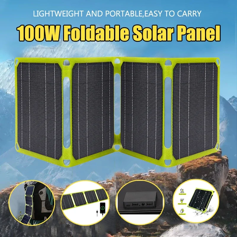 Outdoor Portable 100W Solar Panel 5V/9V/12V Photovoltaic Panel Foldable Phone Charge Power Bank For Camping RV Travel Fishing