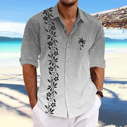 Hawaiian Gradient Pattern Large Size men's long-sleeved Shirt Comfortable Beach Lapel Top New men's Shirt XS-5XL