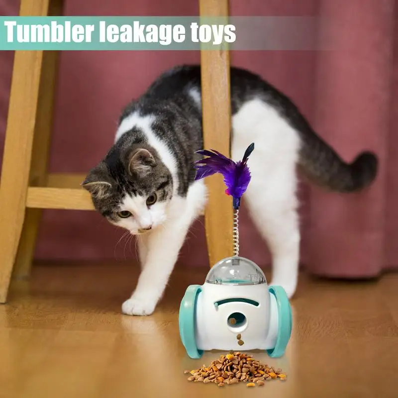 Bola dispensadora de comida para mascotas, juguete interactivo con pluma, dispensador de golosinas para perros y gatos