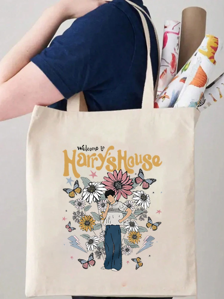 1pc Vintage Harry House Pattern Canvas Shoulder Tote Bag School Bag Handbag & Shopping Gift Bag Perfect For Outdoors Travel Gift