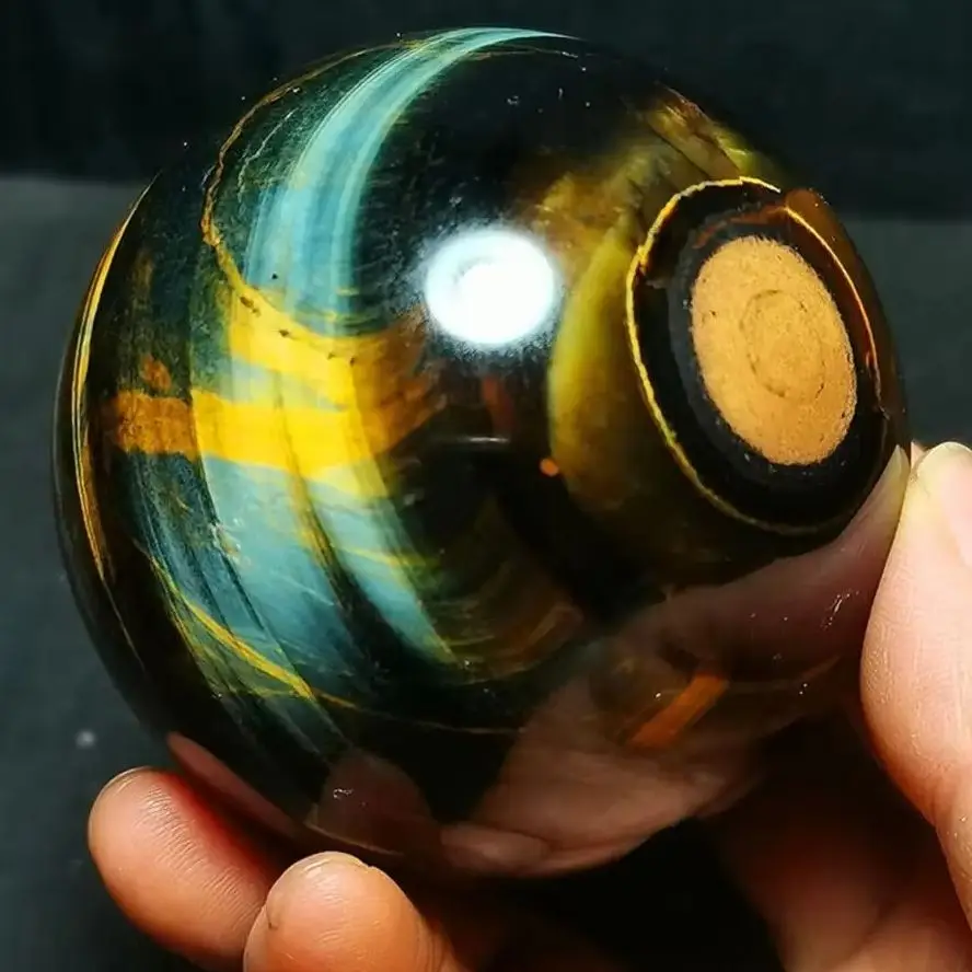 Rare Flashy Yellow Blue Tiger'S Eye Stone Ball Natural Crystals Sphere Flashy Healing Ball Mineral Energy Stone Reiki Gift