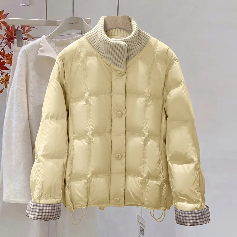 2026 Winter New Women Knitted Stand‑Collar Padded Coat Korean Style Loose Slim‑Fit Warm Cotton Puffer Jacket with Premium Textur