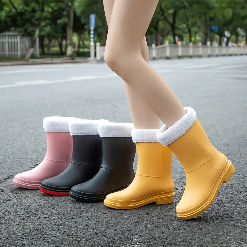 Bottes de Pluie en Caoutchouc Antidérapantes pour Femme, Chaussures Chaudes et Imperméables, Collection Hiver 2023