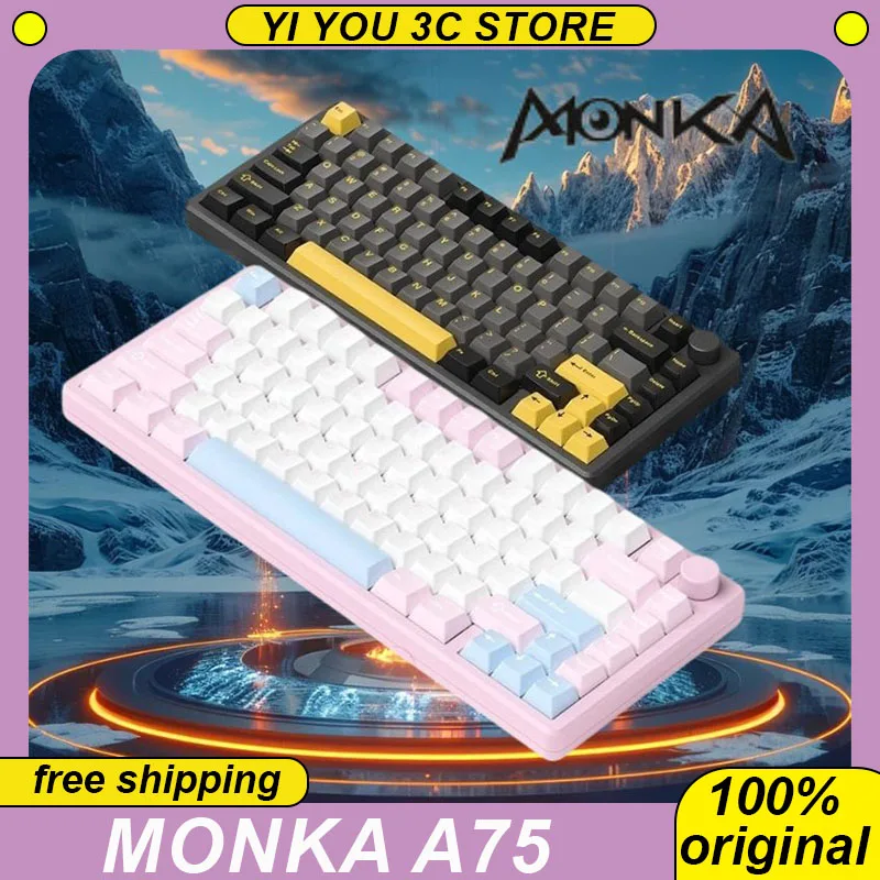 

Monka A75 Tri-mode Wireless Mechanical Keyboard Gasket E-sports Gaming Keyboards High Noise Reduction Aluminum PC Gift Custom