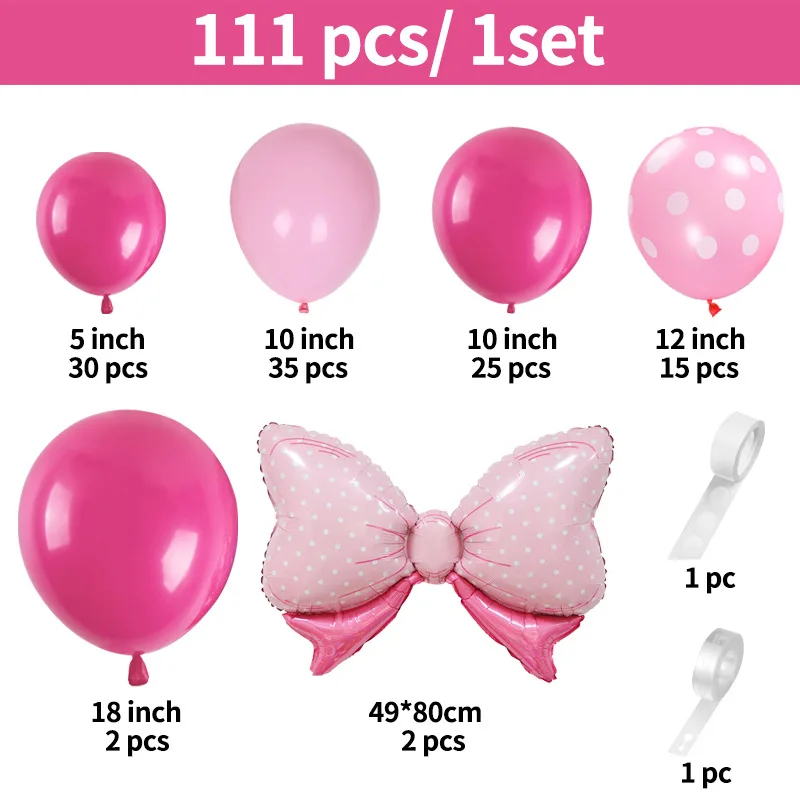 111 Pcs Pink Girl\'s Party Balloon Chain Set Pink Rose Pink Polka Dots Latex Balloons Wedding Baby Shower Birthday Party Decor