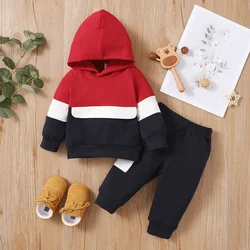 PatPat 2pcs Baby Color Block Long-sleeve Hoodie and Trousers Set Soft and Comfortable  Perfect for Outings and Daily Wear